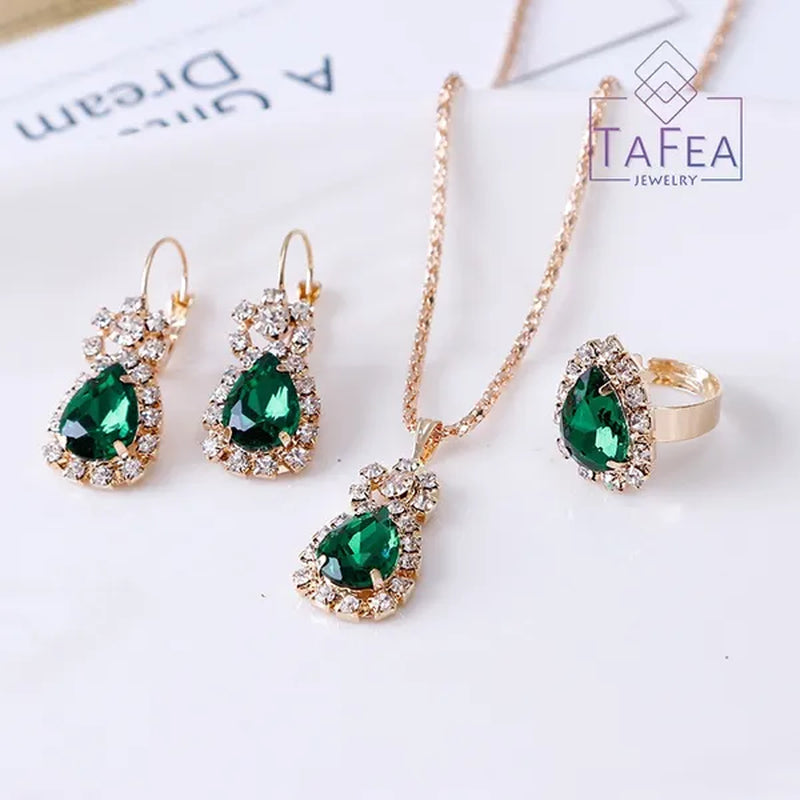4 Pieces / Set Luxury Necklace Set Engagement Ring Earrings Pendant Beautiful  Wedding Jewelry Set
