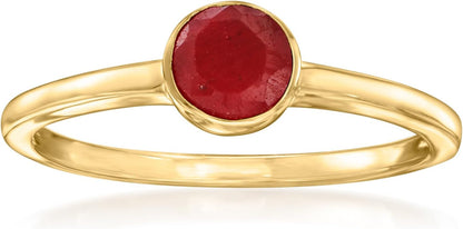 0.70 Carat Bezel-Set Ruby Ring in 18Kt Gold over Sterling. Size 7