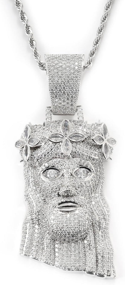 Iced Out 5A Zircon Jesus Pendant Necklace for Men and Women, 14K Gold Plated Simulated Diamond Bling Cross Hip Hop Necklace