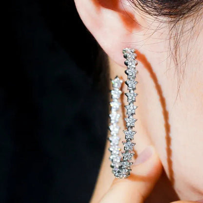Gloriya Glitter Star CZ Oversize Circle Loop Earring High Quality Gold / Silver Plated Big Round Hoop Earrings for Women Statement Jewelry Brincos