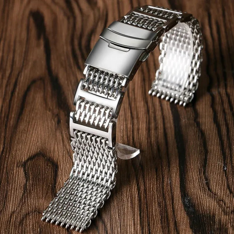 20/22/24mm Silver Stainless Steel Bracelet Shark Mesh Watch Band Men Wrist Strap Bracelet