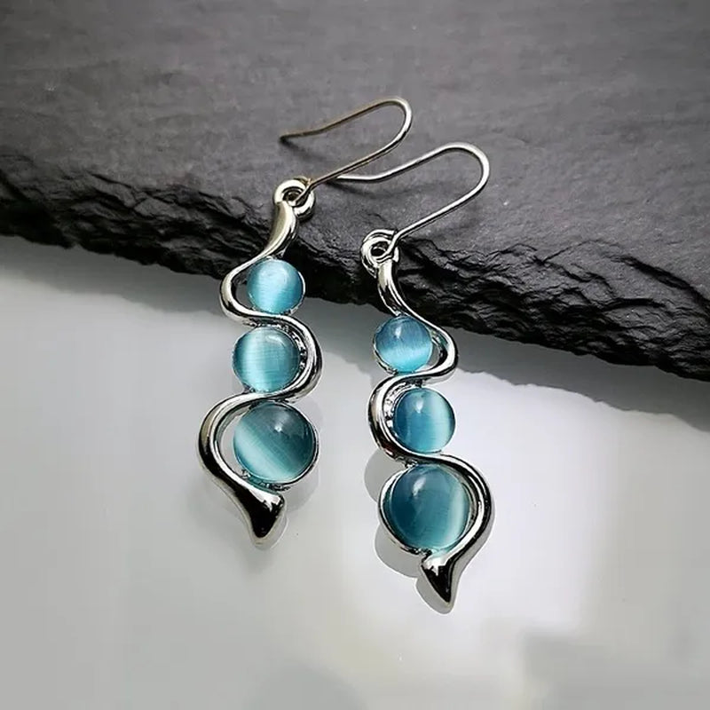 Blue Moonstone Dangle Earrings Sapphire Drop Earrings Fashion Jewelry Sapphire Inlay Zircon Earrings for Women Anniversary Gift Engagement Party Hoop Earrings  Earrings