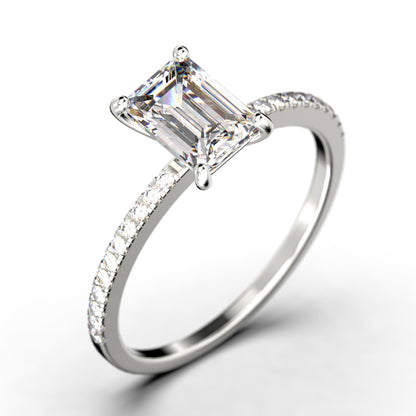 Art Deco 2.00 Carat Emerald Cut Diamond Moissanite Engagement Ring Set, Wedding Ring in 925 Sterling Silver with 18K White Gold Plating Feminine Gift, Promise Ring, Anniversary Gift