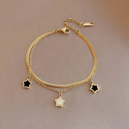Double Layer Enamel Star Pendant Necklace for Women Bracelet 2021 Trendy Party Fashion Jewelry