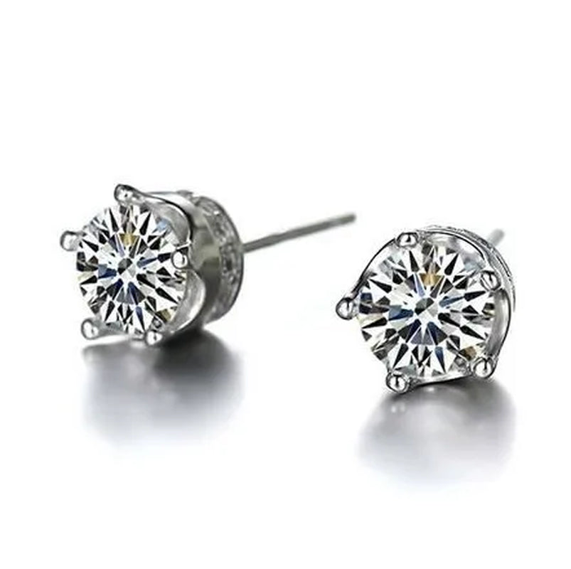 Women Fashion Jewelry 925 Sterling Silver Amethyst Diamond Studs Earrings