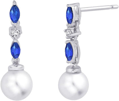 Cultured Freshwater Pearl and 1/20 Ct. Diamond with 1/2 Ct. Sapphire Earrings in 14K White Gold