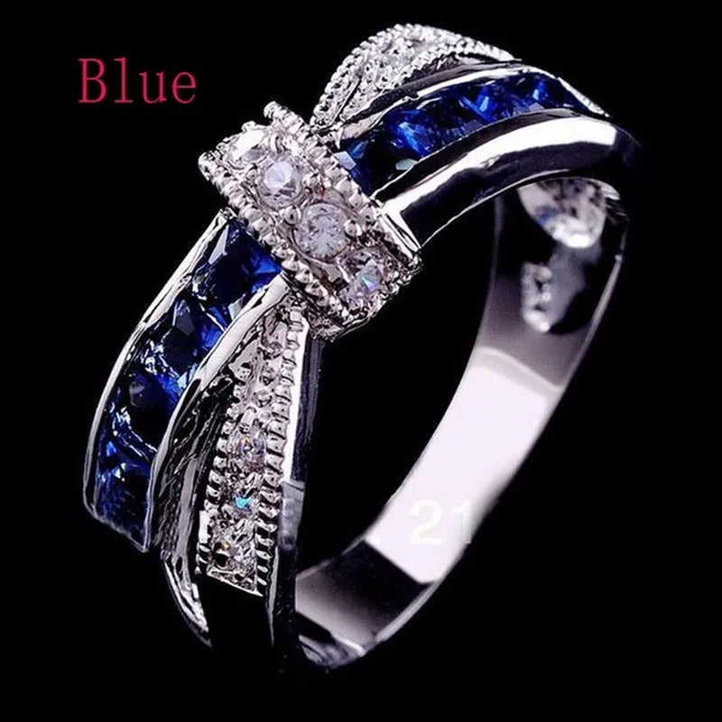 2016 Size 6-10 Black Sapphire Corssed CZ Wedding Rings Women'S White Gold Filled Band