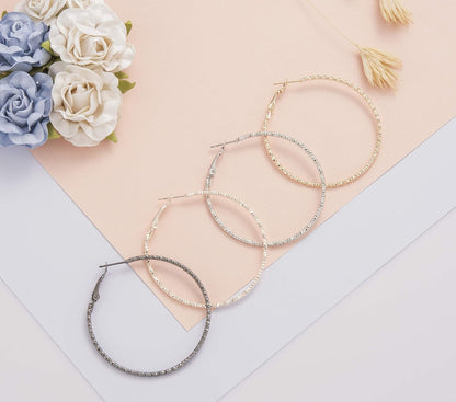 Silver Gold Gunmetal Grey Rhodium Plate Hoop Earrings Set for Women Teen Jewelry Diamond Cut 3 Pairs