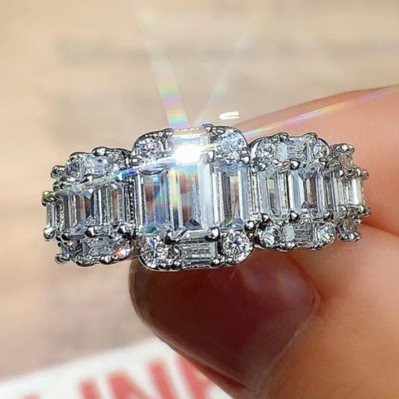 925 Sterling Silver Claw Setting  Square Cut AAA Zircon and Diamond Rings for Women Engagement Party Fashion Accessories
