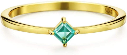 18K Gold Emerald Rings Simple Square Cut Dainty Delicate Rings Fine Jewelry for Women