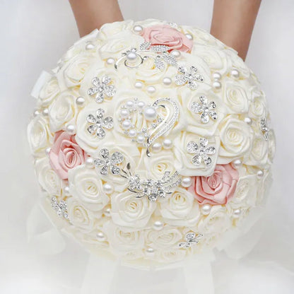 24Cm 10 Styles Can Choose Royal Blue Silver Brooch Wedding Bouquets Silk Rhinestone Artificial Rose Flowers Bridesmaid Mariage Bouquets Wedding Accessories W125