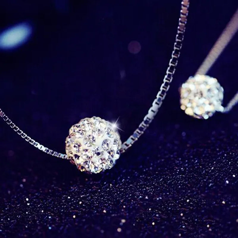 Women'S Fashion 925 Sterling Silver Ball Pendant Crysta Diamond Choker Necklace Jewelry