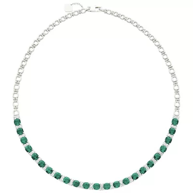 21 CT. T.W. Lab Emerald and Lab White Sapphire Necklace in Sterling Silver