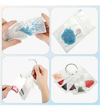 50 PCS Diamond Painting Storage Containers Self-Seal Bags with Loose Leaf Binder Rings Diamond Tray Number Sticker Lable Sheets