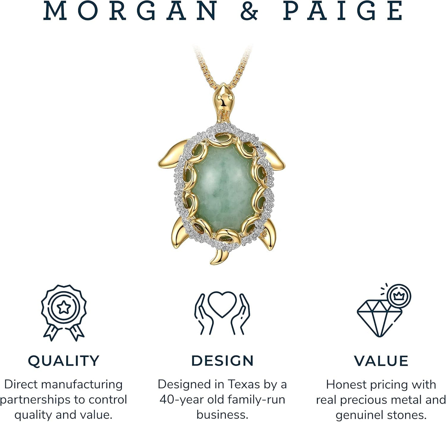 .925 Sterling Silver 18K Gold Plated Genuine Jade Necklaces for Women - Elephant and White Sapphire or Turtle with 1/10 Cttw Diamond Pendant, Gold Necklace for Women Jewelry 18 Inch