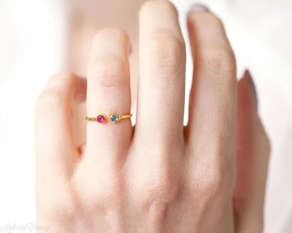 Dual Birthstone Ring .Couples Birthstone Ring .Mothers Ring.His and Her Birthstone Ring.Skinny Ring .Dainty Birthstone Ring .Two Stones Ring.Stackable Band Ring.Mother's Gift.Christmas Gifts.Birthday Gift