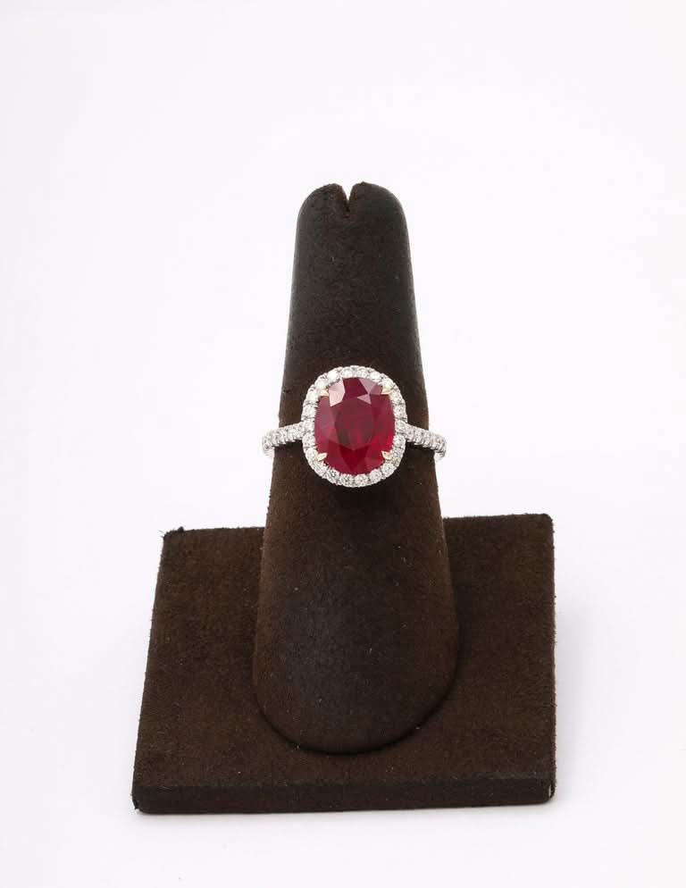 4.20 Carat Intense Red Burma Ruby Diamond Platinum Engagement Ring