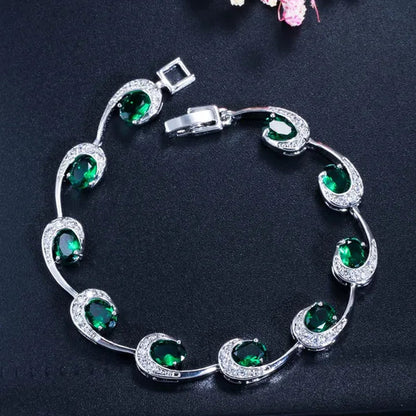 CANDICE Hot Sale Silver Hand Jewelry Classic Oval Red Crystal White Zircon Peacock Tennis Bracelet Bangle for Women Gift 18cm