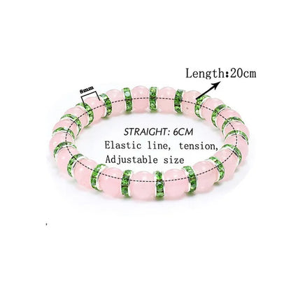 Natural Stone Pink Crystal Quartz &White Porcelain Rhinestones Bracelets & Bangles Charm Powder Beads Strand Bracelet Love Gifts for Women Men Casual Jewelry