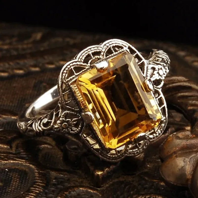 Women 2.8CT Yellow Gems 925 Silver Plated Ring Jewelry (Choice Color and Size )