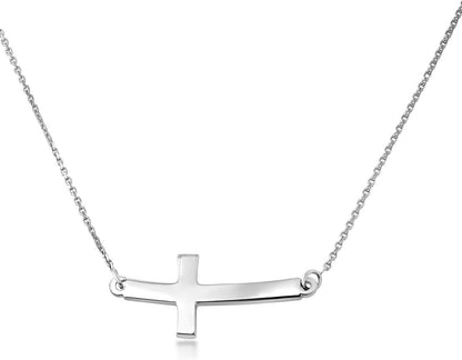.925 Sterling Silver Sideways Horizontal Curved Cross Bar Style Necklace