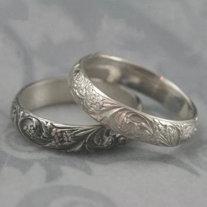 2Pcs Retro 925 Pure Silver Engagement Wedding Anniversary Set Ring Size 6-10