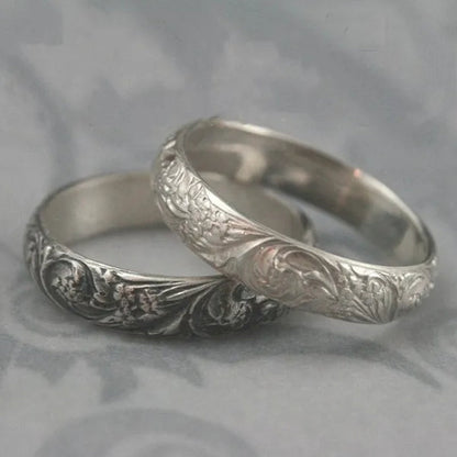 2Pcs Retro 925 Pure Silver Engagement Wedding Anniversary Set Ring Size 6-10