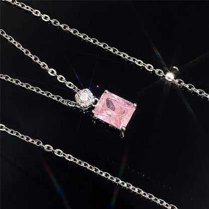 Fashion Jewellery Simplicity Elegant Pink Sapphire Necklace 925 Sterling Silver Banquet Engagement Diamond Pendant Necklace