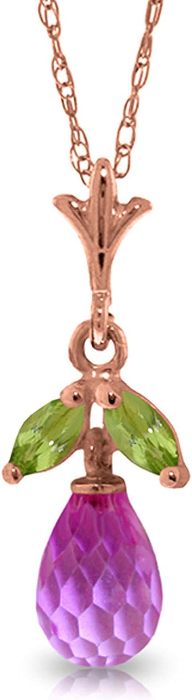 14K Yellow, White, Rose Gold Necklace with Pink Topaz and Peridots