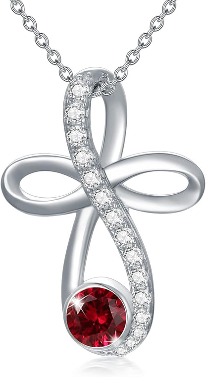 Infinity Cross Knot Necklace S925 Sterling Silver Birthstone Jewelry Pendant Necklaces Gifts for Women Mom Girls