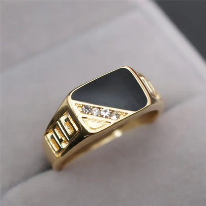 Fashion Male Jewelry Classic Gold Color White Sapphire Diamond CZ Wedding Ring Black Enamel Agate Rings for Men Christmas Party Gift Size 7 8 9 10 11 12