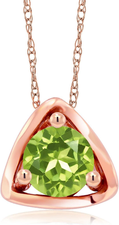 10K Rose Gold Green Peridot Pendant Necklace for Women (0.50 Cttw, Gemstone Birthstone, round 5MM, with 18 Inch Chain)