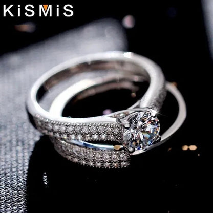 2021 New Diamond Halo Ring Set Wedding Ring Two-Color Gold and Silver Fashion Female Engagement Ring 4-11