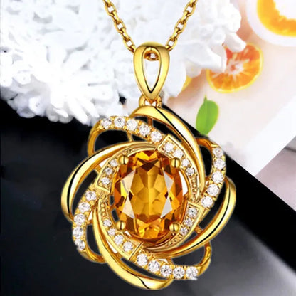 Exquisite Fashion Creativity Sapphire Flower Necklace Spiral Diamond Pattern Pendant Engagement Necklace Women's Diamond Jewelry Birthday Party Anniversary Gift