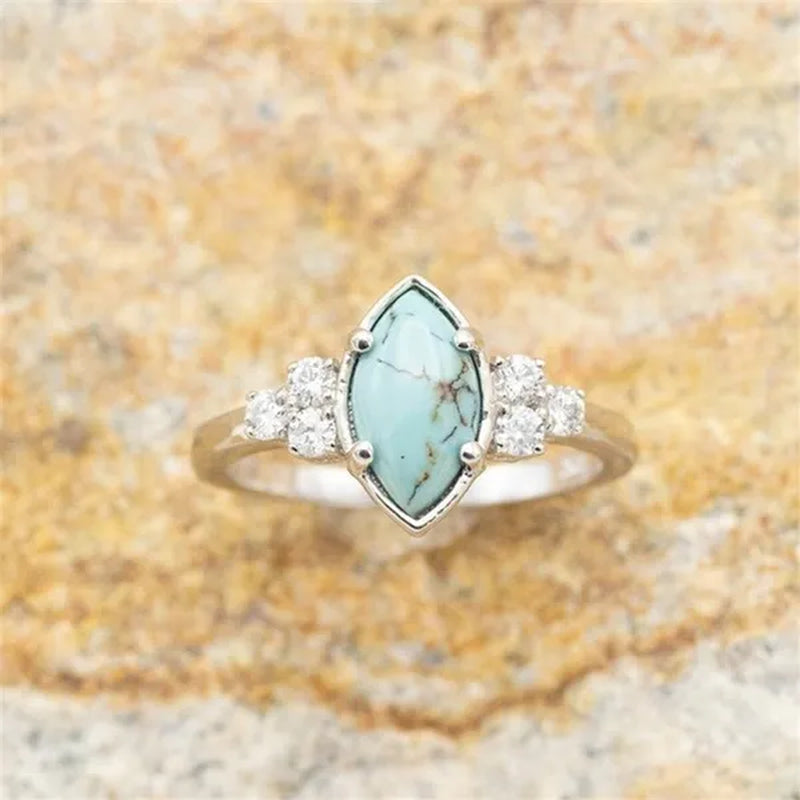Newest 3Pcs/Set Women'S 18 K Gold Multilayer Hollow Turquoise Ring Band Exquisite Moissanite Engagement Wedding Rings Ethnic Anniversary Birthday Christmas Gift Jewelry