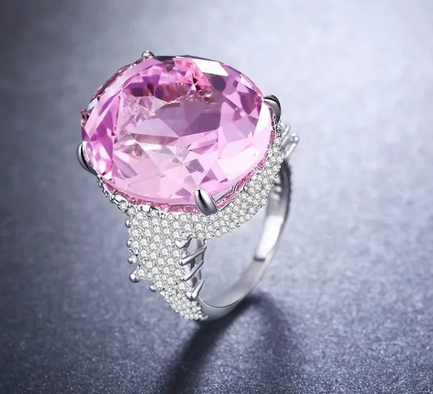 Huge Natural Gemstones Silver Ellipse Pink Sapphire Wedding Birthstone Bride Flower Jewelry Size 5 6 7 8 9 10