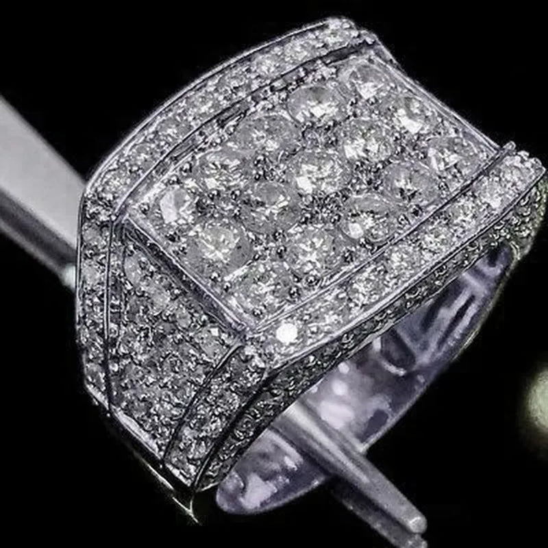 Latest fashion design men's classic  gold natural white sapphire diamond ring engagement wedding ring anniversary gift fashion birthday party jewelry accessories size us 6-13