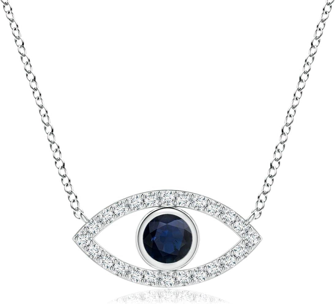 Natural Blue Sapphire Evil Eye Pendant Necklace in 14K Solid Gold for Women, Girls | September Birthstone Jewelry Gift for Her |Wedding | Anniversary | Engagement