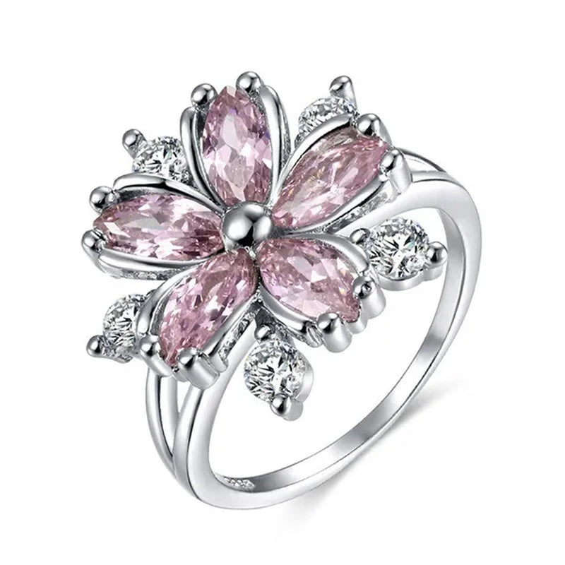 Elegant Women'S Flower Ring Luxury Pink Zircon Ring, Fashionable Flower Shape Women'S Ring, Engagement, Wedding Ring, Princess Ring, Promise Ring, Valentine'S Day, Christmas Gift. Size US5-11. Happy Shopping!