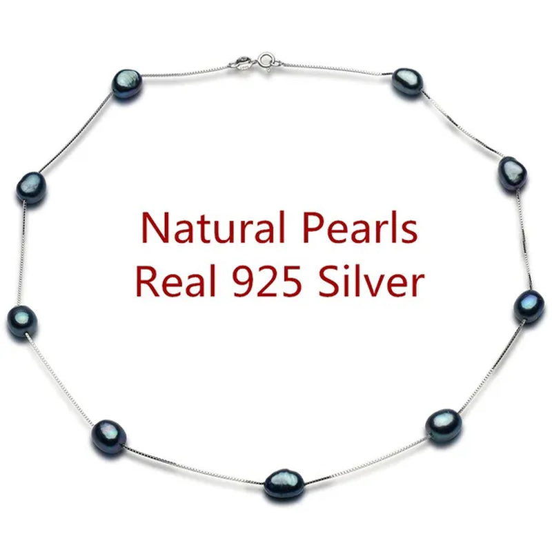Real Pure 925 Sterling Silver Chain Necklace For Women Party Gift Natural Baroque Black Pearl Necklace Fine Jewelry Wholesale
