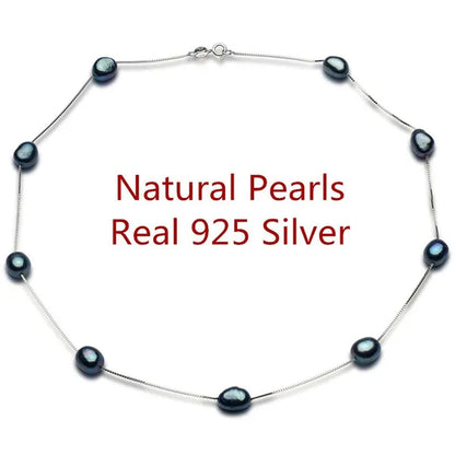 Real Pure 925 Sterling Silver Chain Necklace For Women Party Gift Natural Baroque Black Pearl Necklace Fine Jewelry Wholesale