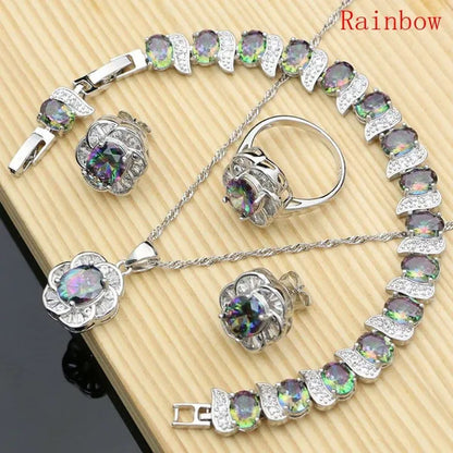 12 Colors Gemstone Jewelry Kits 925 Silver Jewelry Sets Sapphire Amethyst Ruby Emerald Charm for Wedding Women