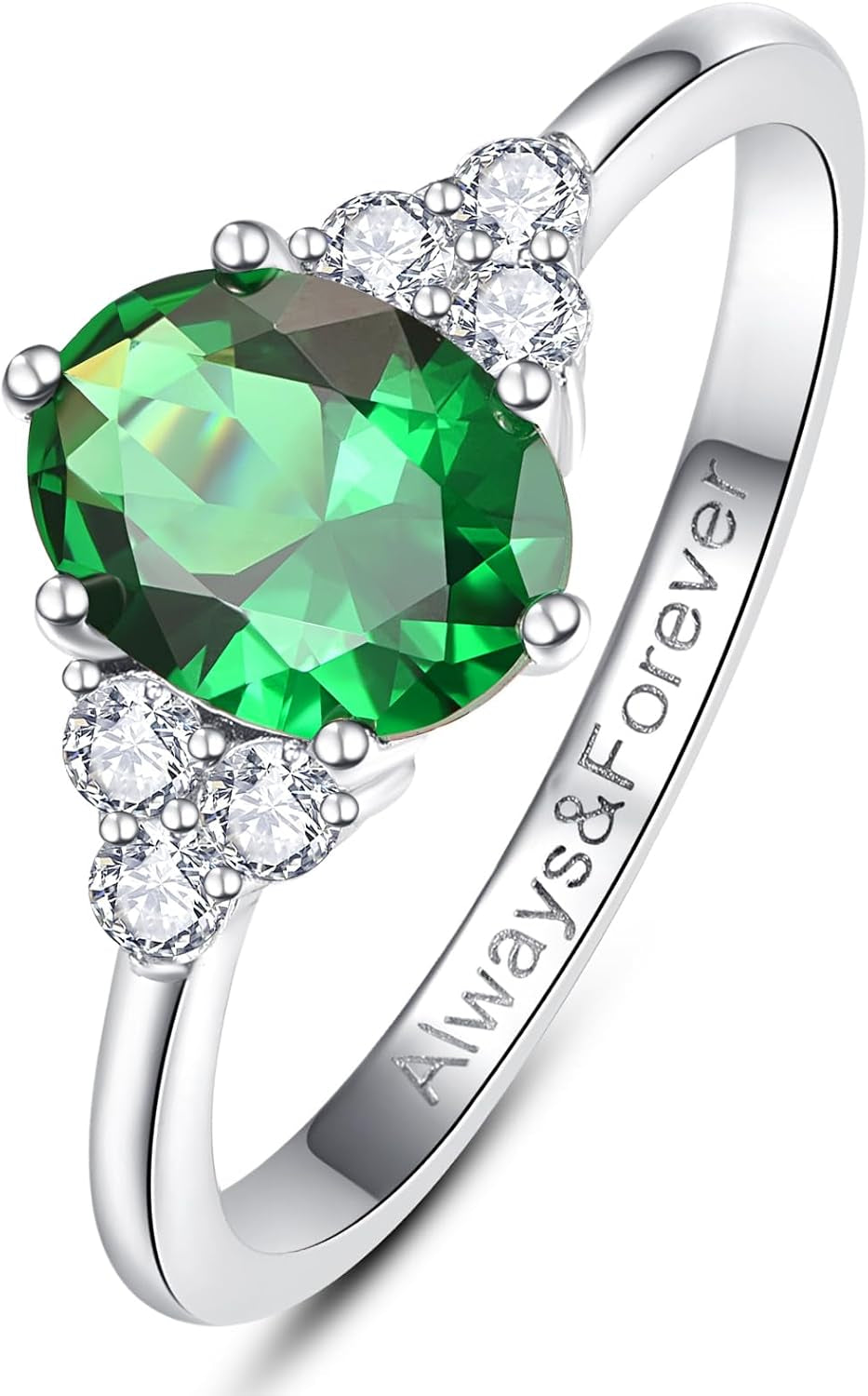 1.5Ct Oval-Cut Engagement Ring for Women White Gold Plated Engraved Always & Forever Created Emerald/Sapphire/Amethyst/Cubic Zirconia Engagement Ring Promise Wedding Ring Size 5-9