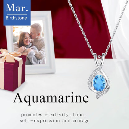 Oval Sparkle Birthstone Pendant Necklace, 925 Sterling Silver Gemstone Pendant Anniversary Birthday Gifts for Women Wife Girlfriend Mom Grandma Birthstone Necklace for Women Jewelry Gifts