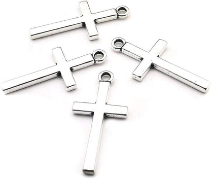 100Pcs 13X27Mm Silver Small Cross Charms Pendants Beads for Jewelry Making Crafting Findings Accessory for DIY Necklace Bracelet (7916)