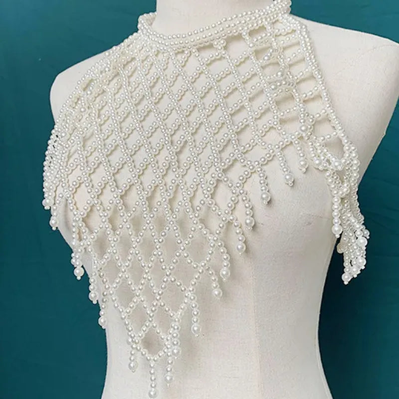 1pcs Women Blouse Elegant Faux Pearl Necklace Collar Detachable Beaded False Collars Apparel DIY Craft COC