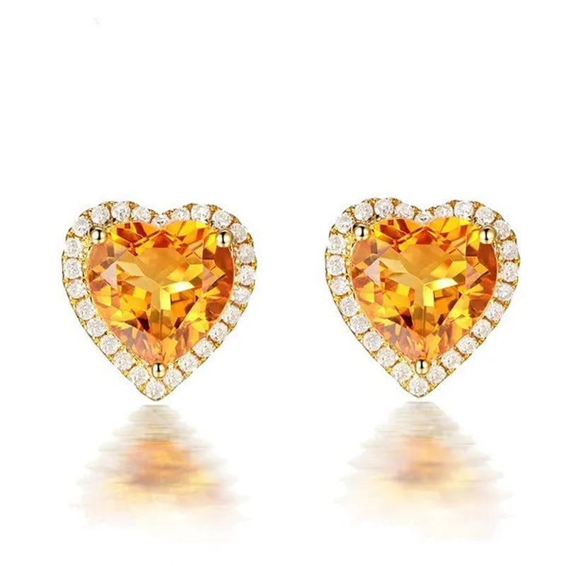 Romantic 18k Golden Plated Copper Setting Heart Shape Citrine  Jewelry Set Love Shape Pendant Necklace Heart Micro Inlaid Cubic Zirconia Stud Earrings Butterfly Open-End Ring Flower Bracelets for Women Gifts