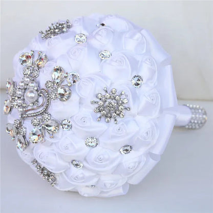 18CM Butterfly Love Diamond Brooch Bridal Bouquet Ribbon Silk Rose Wedding Simulation Flower Bouquet Handmade Bridesmaid Holding Flowers