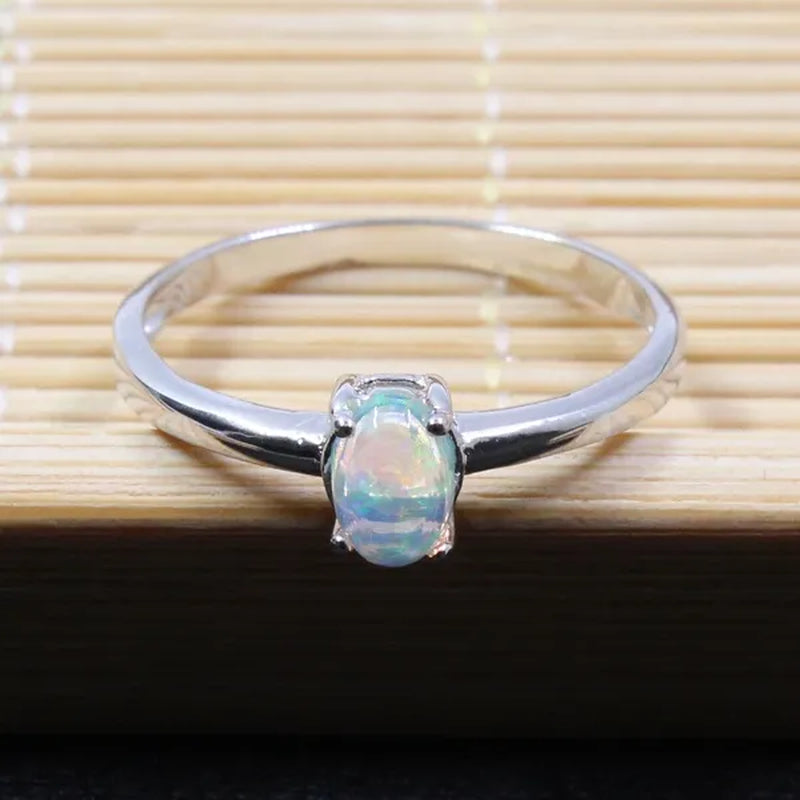 100% Natural Opal Ring for Engagement 4 Mm * 6 Mm Brilliant Opal Silver Ring Real 925 Sterling Silver Opal Ring Romantic Gift