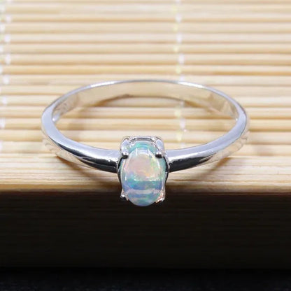 100% Natural Opal Ring for Engagement 4 Mm * 6 Mm Brilliant Opal Silver Ring Real 925 Sterling Silver Opal Ring Romantic Gift
